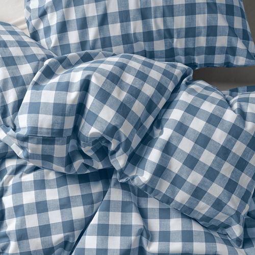 IKEA - EKTANDVINGE, single duvet cover sets, blue-check, 150x200/50x60 cm