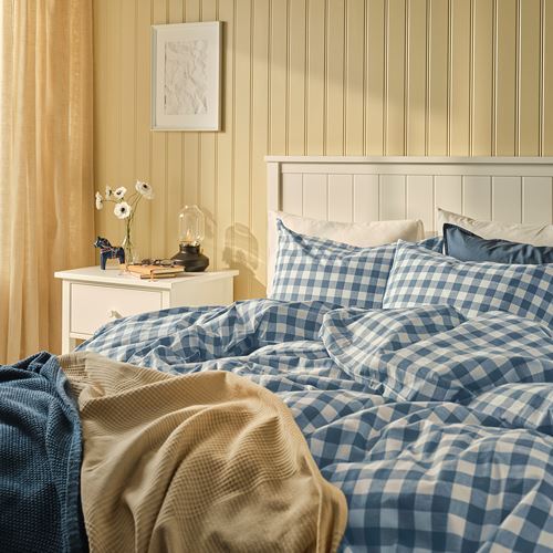 IKEA - EKTANDVINGE, single duvet cover sets, blue-check, 150x200/50x60 cm