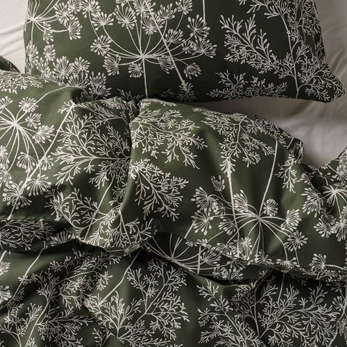 IKEA - DAGGBJORNBAR, single duvet cover sets, dark green-floral pattern, 150x200/50x60 cm