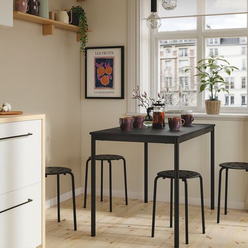 IKEA - SANDSBERG/MARIUS, kitchen table set, black, 4 stools