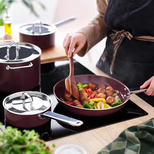 IKEA - GULDÖRING, çelik tencere seti, koyu kırmızı