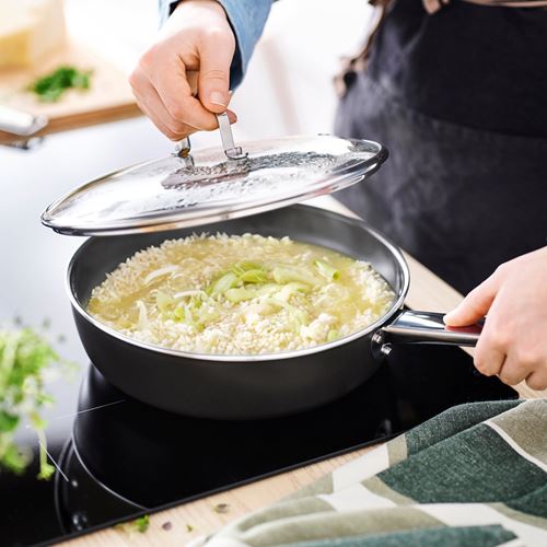 IKEA - GULDÖRING, pot with lid, black/grey, 24 cm