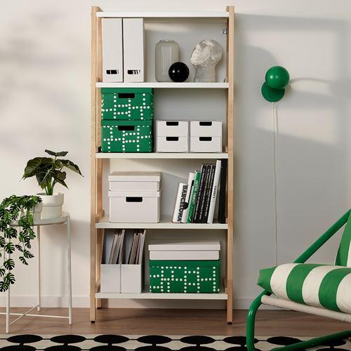 IKEA - FJADERHARV, box with lid, green/white, 25x35x16 cm