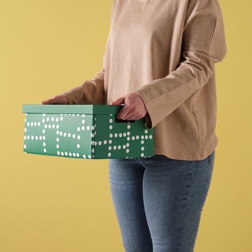 IKEA - FJADERHARV, box with lid, green/white, 25x35x16 cm