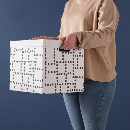 IKEA - FJADERHARV, box with lid, white/black, 32x35x31 cm
