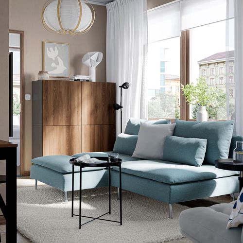 IKEA - SÖDERHAMN, 2-seat sofa with chaise longue, fridtuna dark grey-blue
