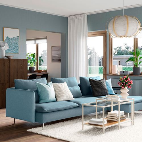 IKEA - SÖDERHAMN, 4-seat sofa with chaise longue, fridtuna dark grey-blue