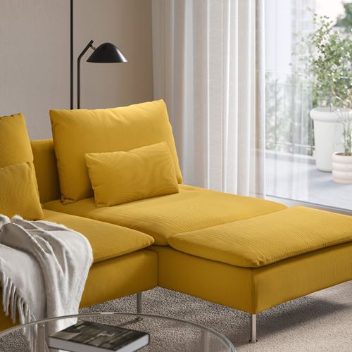 IKEA - SÖDERHAMN, 2-seat sofa with chaise longue, kelinge dark yellow
