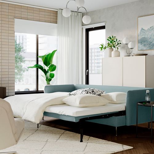 IKEA - SÖDERHAMN, 3-seat sofa-bed, fridtuna dark grey-blue