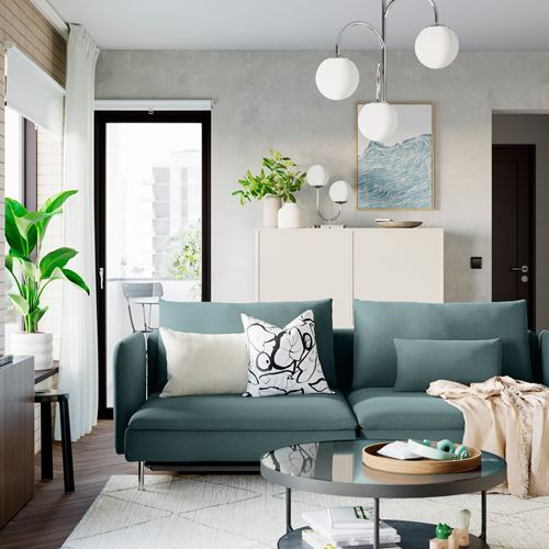 IKEA - SÖDERHAMN, 3-seat sofa-bed, fridtuna dark grey-blue