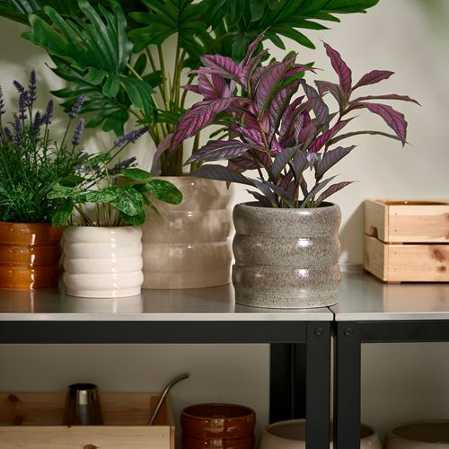 IKEA - HASSELBUKETT, stoneware plant pot, grey, 15 cm
