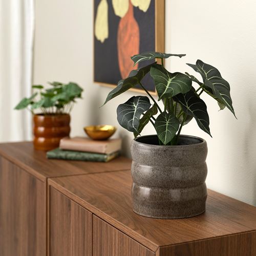 IKEA - HASSELBUKETT, stoneware plant pot, grey, 15 cm