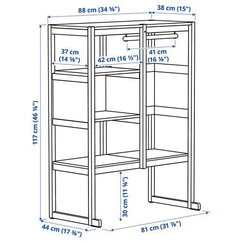 IKEA - FLISAT, saklama ünitesi, çam-beyaz-açık mavi, 88x38x117 cm