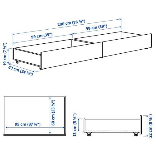 IKEA - GULLABERG, bedside drawer, grey, 200 cm
