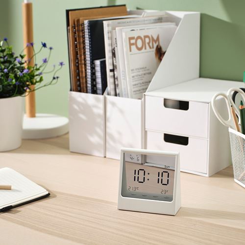 IKEA - RODBENA, functional clock, white, 10x11x5 cm