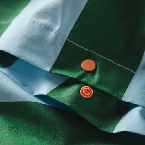 IKEA - SLANHOSTMAL, single duvet cover sets, light blue-dark green-striped, 150x200/50x60 cm