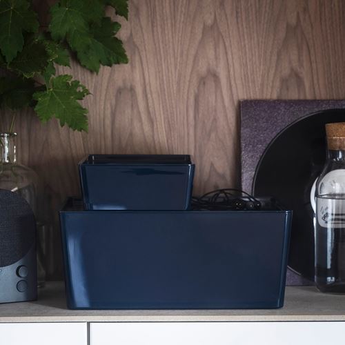 IKEA - KUGGIS, box, blue/black, 26x35x15 cm