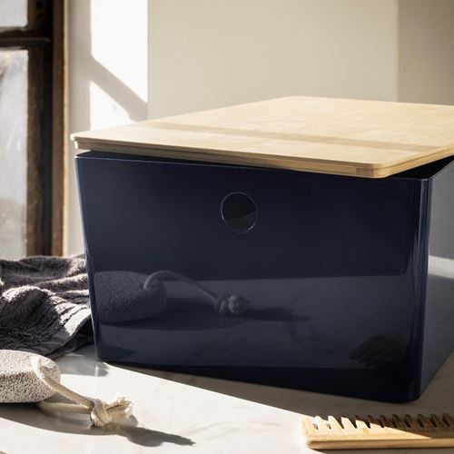 IKEA - KUGGIS, box with lid, black-blue/bamboo, 26x35x15 cm