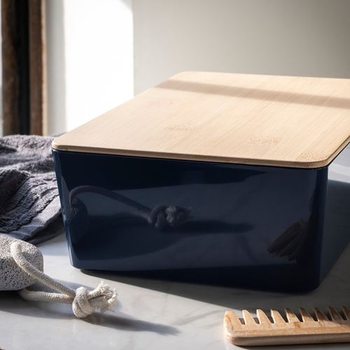 IKEA - KUGGIS, kapaklı kutu, mavi-siyah/bambu, 18x26x8 cm