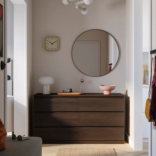 IKEA - STORKLINTA, chest of 6 drawers, oak effect-dark brown, 140x50x75 cm