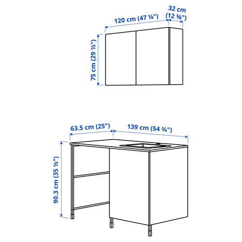 IKEA - ENHET/TVALLEN, çamaşır odası ve banyo için dolap kombinasyonu, beyaz, 139x63,5x87,5 cm