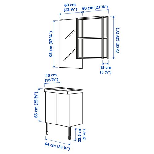 IKEA - ENHET/TVALLEN, banyo mobilyası seti, beyaz, 64x43x87 cm