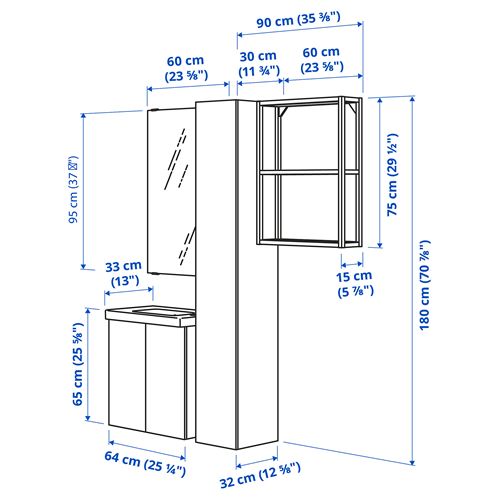 IKEA - ENHET, banyo mobilyası seti, beyaz, 64x33x65 cm