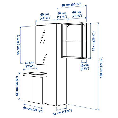 IKEA - ENHET/TVALLEN, banyo mobilyası seti, beyaz, 64x43x65 cm