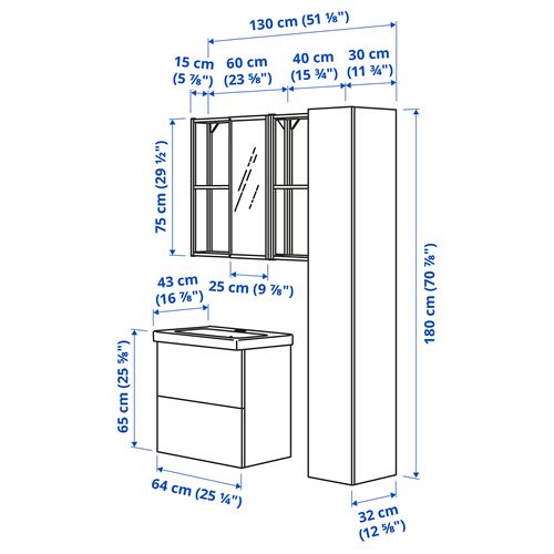 IKEA - ENHET/TVALLEN, banyo mobilyası seti, antrasit-beyaz, 64x43x65 cm
