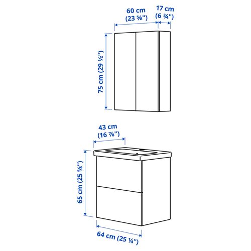 IKEA - ENHET/TVALLEN, banyo mobilyası seti, beyaz, 64x43x65 cm