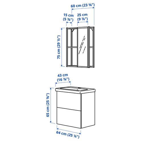 IKEA - ENHET/TVALLEN, banyo mobilyası seti, antrasit-beyaz, 64x43x65 cm