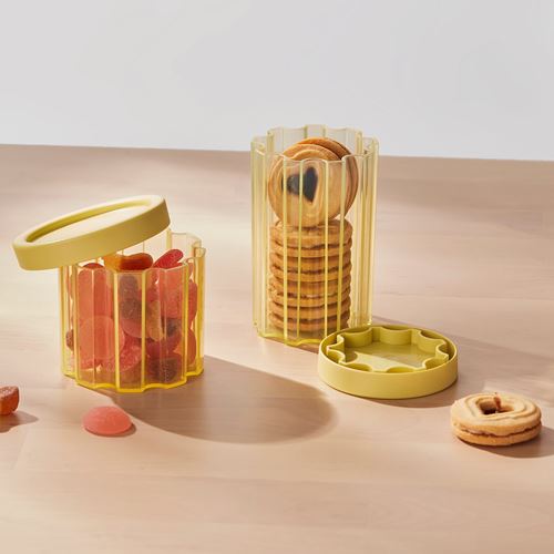 IKEA - SPJUTLILJA, plastic jar with lid, light yellow