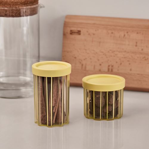 IKEA - SPJUTLILJA, plastic jar with lid, light yellow