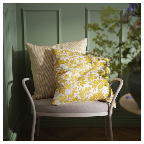 IKEA - FJUNKLOCKA, kırlent kılıfı, sarı-beyaz, 50x50 cm