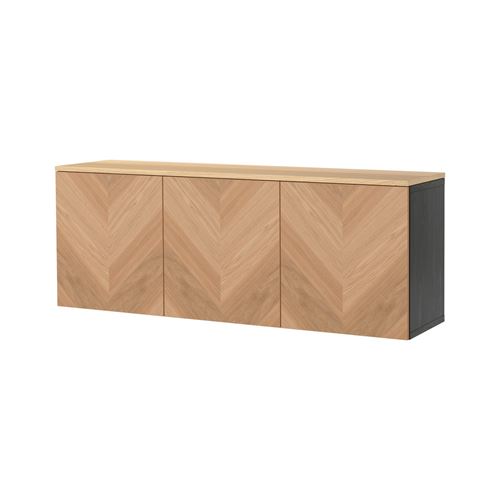 IKEA - BESTA, wall cabinet, black-brown/oak veneer, HEDEVIKEN