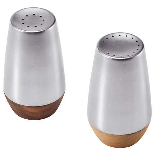IKEA - AFTONHAJ, salt and pepper shakers, stainless steel beech-walnut, 8,5 cm