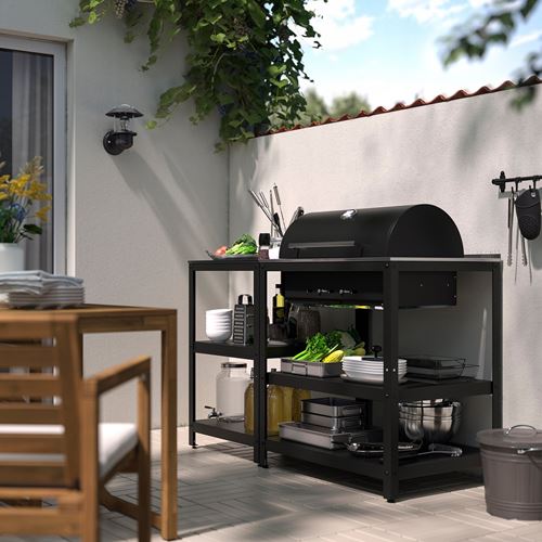 IKEA - GRILLSKAR, kömürlü barbekü, paslanmaz çelik-siyah, 147x61 cm