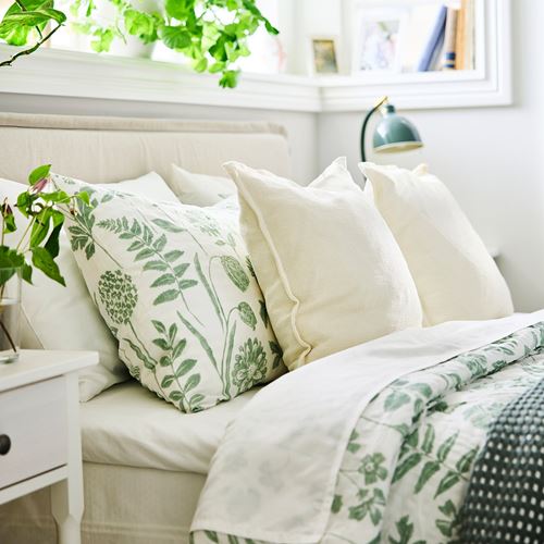 IKEA - NALBJÖRNBAR, double quilt cover and 2 pillowcases, white/grey/green, 240x220/50x60 cm