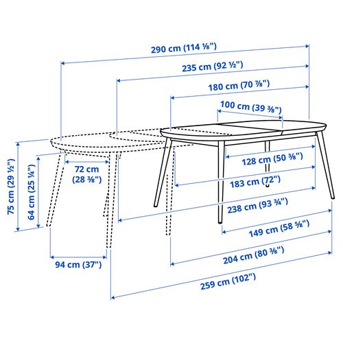 IKEA - TJARKIL, extendable dining table, black-walnut, 180/235/290x100 cm