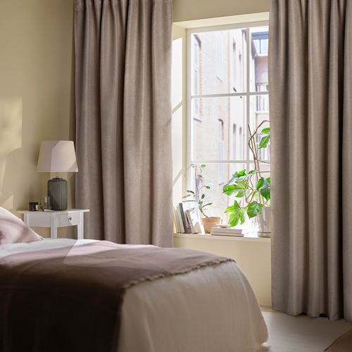 IKEA - ANNAKAJSA, blackout curtain, 1 pair, beige, 145x300 cm