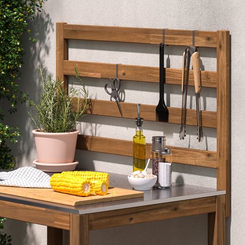 IKEA - NAMMARÖ, dış mekan mutfak adası, açık kahverengi-paslanmaz çelik, 80x62 cm