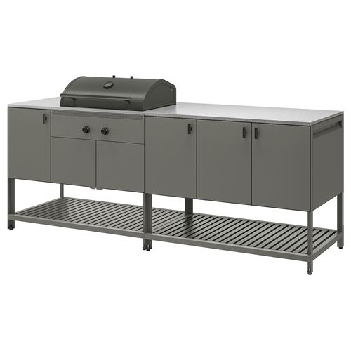 IKEA - BATSKAR, kömür barbekülü dış mekan mutfağı, koyu gri, 240x60 cm