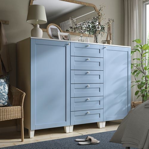 IKEA - PLATSA/SANNIDAL, PLATSA dolap sistemi, beyaz-mavi, 180x57x133 cm