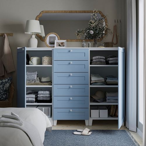 IKEA - PLATSA/SANNIDAL, PLATSA dolap sistemi, beyaz-mavi, 180x57x133 cm