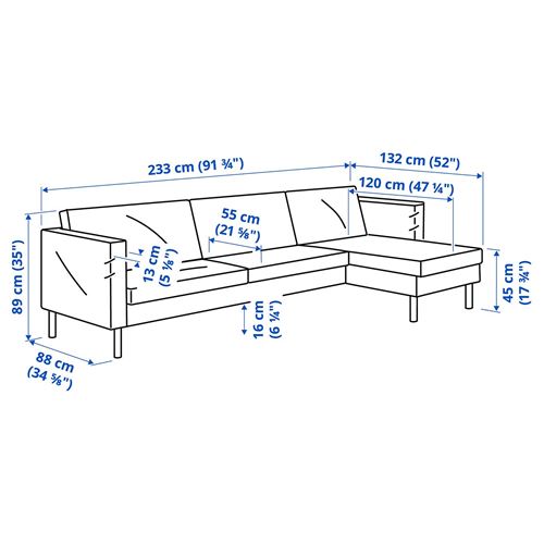 IKEA - SALTSJÖBADEN, uzanma koltuklu 3'lü kanepe, vittangi açık bej-beyaz
