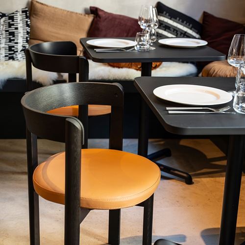 IKEA - STOCKHOLM 2025, upholstered wooden chair, dark brown-leather