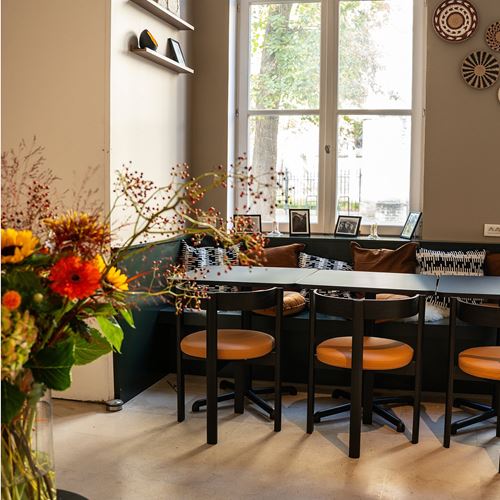 IKEA - STOCKHOLM 2025, upholstered wooden chair, dark brown-leather