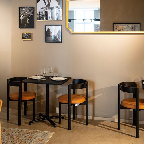 IKEA - STOCKHOLM 2025, upholstered wooden chair, dark brown-leather