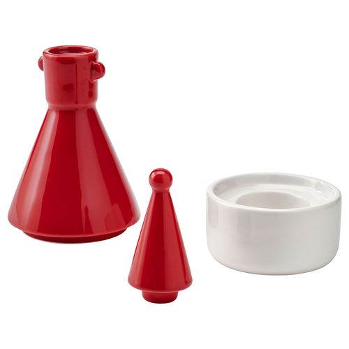 IKEA - VINTERFINT, candlestick/tealight holder, red/white, 22 cm