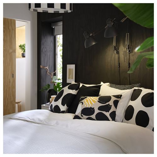 IKEA - SANDMOTT, lace pillow, beige/black, 35x50 cm